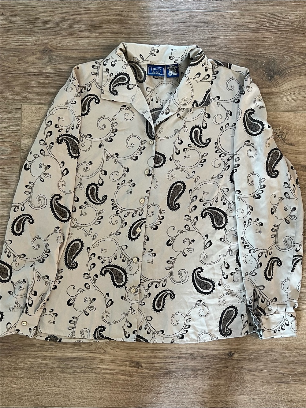 Laura Scott Cream Blouse with Black Paisley Print